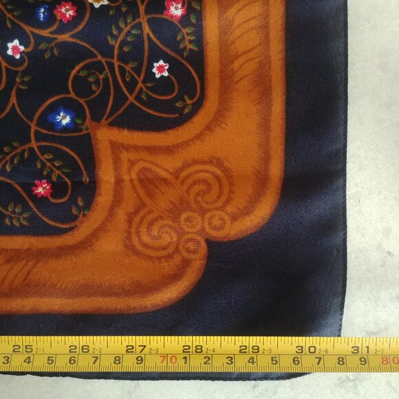 Dark navy blue unicorn floral approx square scarf - Picture 9 of 11